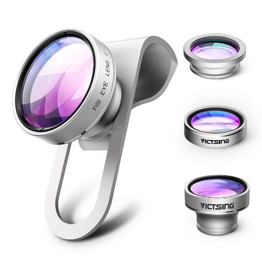 VicTsing 3-in-1 Clip-On 180 Degree Camera Lens Kit for Smartphones and Tablet - Sliver