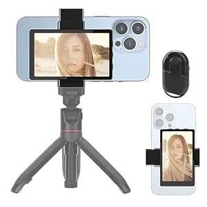 Newmowa Phone Vlog Selfie Monitor Screen, Magnetic Phone Holder Clip Mount, Using Phone Rear Camera for Selfie Vlog Live Stream TikTok, Compatible with iPhone (Wireless Remote for iPhone)