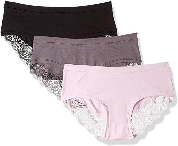 Mae Women's Softest Modal Lace Back Panty, 3 Pack (Sizes XS-3X)