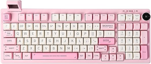 EPOMAKER RT100 97 Keys Gasket BT5.0/2.4G/USB-C Mechanical Keyboard with Customizable Display Screen, Knob, Hot Swappable Socket, 5000mAh Battery for Win/Mac(RT100 Pink, Shadow Black Switch)