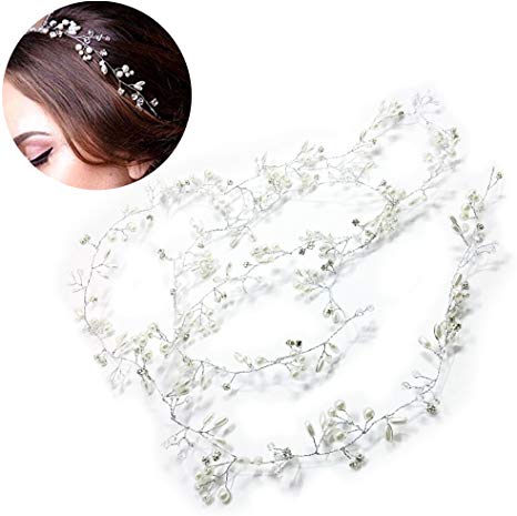 Frcolor Wedding Headband,Bridal Headpieces for Bridesmaid and Flowergirls Pearls Hair Vine Headpiece for Women and Girls（19.7 inches）