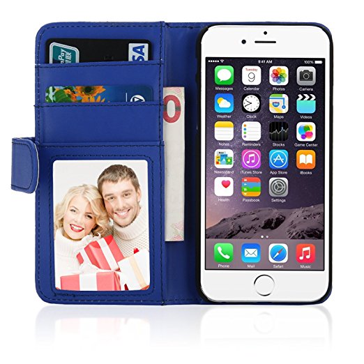 iPhone 6 Case - EnGive Flip Case iPhone 6 Wallet Case Premium PU Protective Leather Case for iPhone 6 4.7 Inch Blue