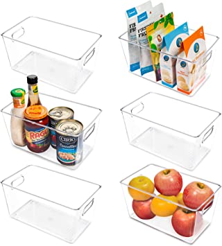 Vtopmart Clear Plastic Pantry Organizer Bins, 6 PCS Food Storage Bins with Handle for Refrigerator, Fridge, Cabinet, Kitchen, Countertops, Cupboard, Freezer Organization and Storage
