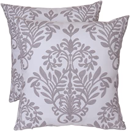 Bridgeso Square Throw Pillow Case Geometric Branches Embroidered Cotton Linen Blend Decorative Cushion Cover for Bench Couch, 2Pcs-Pack, 18" x 18"(45cm x 45cm), Branches