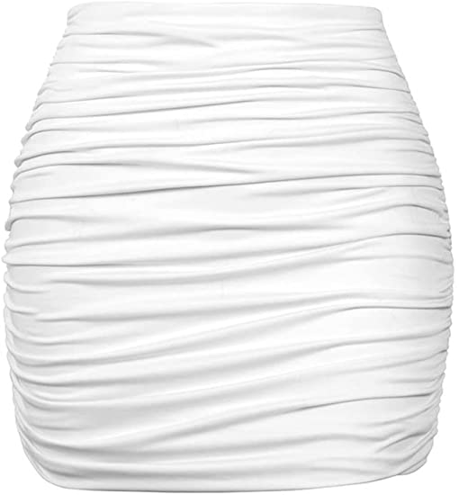 YMDUCH Women's Sexy High Waist Solid Tight Ruched Bodycon Mini Club Skirt