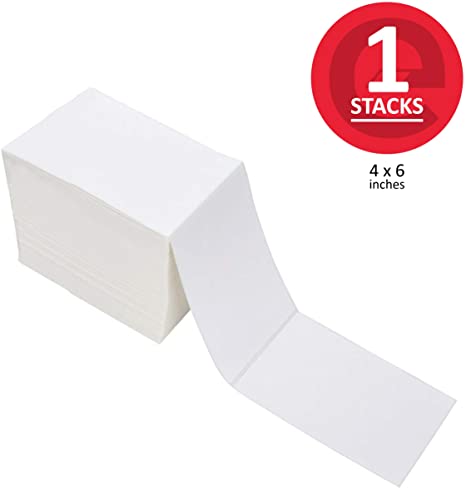 enKo 4" x 6" Fanfold Direct Thermal Labels Compatible for Rollo Zebra Printer Labels - White Shipping Mailing Postage Labels, Perforated, Permanent Adhesive (1 Stack - 500 Labels)