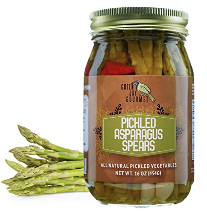 Green Jay Gourmet Pickled Asparagus Spears in a Jar - Fresh Hand Jarred Vegetables for Cooking & Pantry – Home Grown Pre-Prepared Pickled Asparagus Spears – Simple Natural Ingredients -16 Ounce Jar