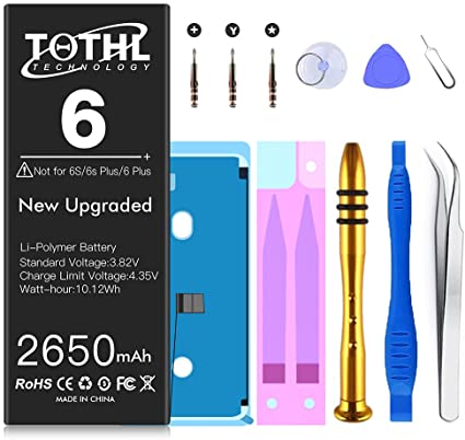 Battery for iPhone 6 Replacement, 2650mAh Upgraded New Li-ion Batteria for A1549 A1586 A1589 with Full Set Repair Tool Kit Adhesive Instructions