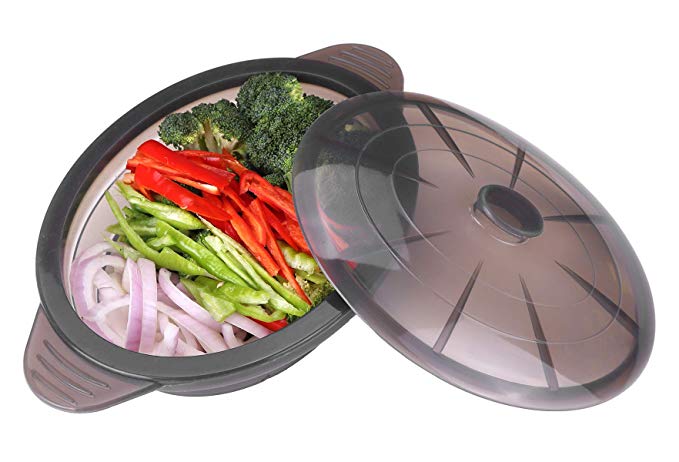 Microwave Steamer Collapsible Silicone Bowl-Silicone Steamer with Handle & Lid, Collapsible Design with Detachable Partition, 480 °F heat resistant and resistant to kinking, BPA Free, Dishwasher Safe