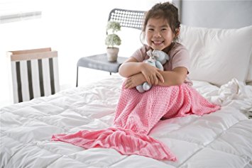 Lovely Mermaid Tail Crochet Blanket All Seasons Soft Warm Sleeping Bags (Pink)