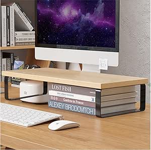 Monitor stand,15.7 inch Monitor stand riser,Monitor riser stand,Wood Black metal Monitor stand for desk,Computer monitor stand for home,office, screen, laptop, PC, table top manager