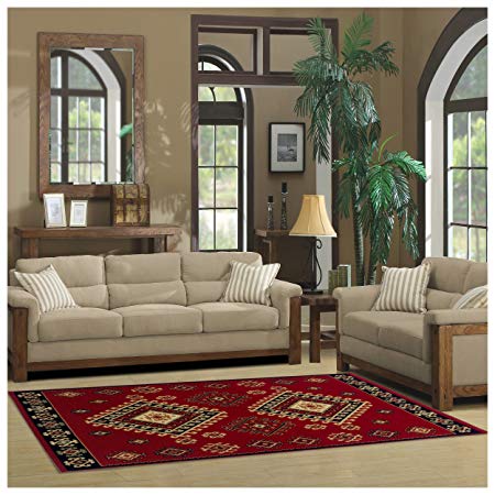 Superior Santa Fe Collection 8' x 10' Area Rug, Attractive Rug with Jute Backing, Durable and Beautiful Woven Structure, Bright and Bold Southwest Style - Red