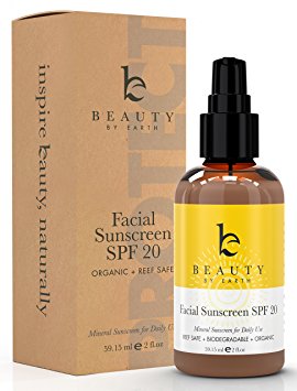 Facial Sunscreen - Sun Cream Face Moisturizer with SPF 20 - Organic & Natural Ingredients, Physical and Mineral Sun Block - Matte for All Skin Types - Reef Safe and Made In USA