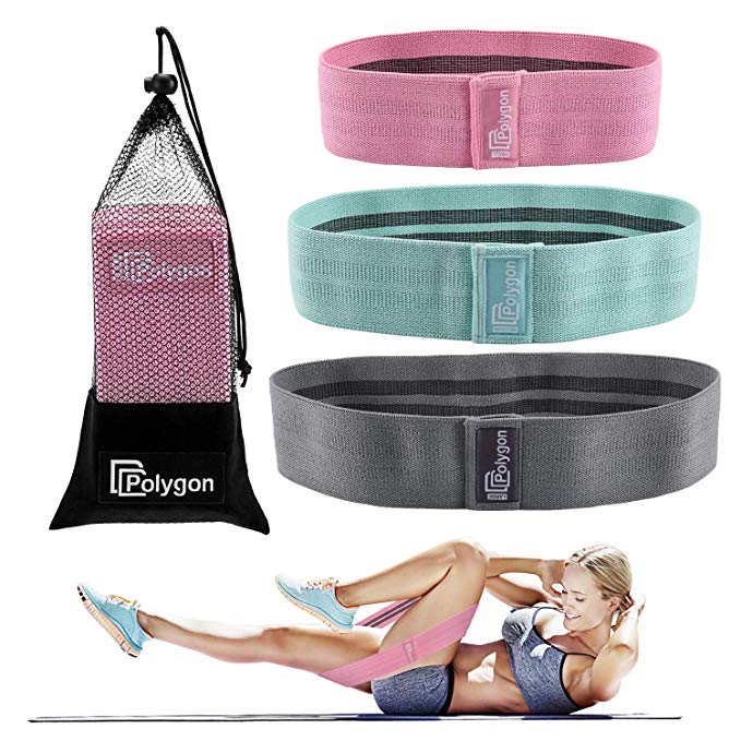Booty Resistance Exercise Bands, Polygon Fabric Non Slip Hip Bands for Squats, Legs, Butt, Thigh and Hip Workout, Thick Wide Fitness Loop Circle Set of 3