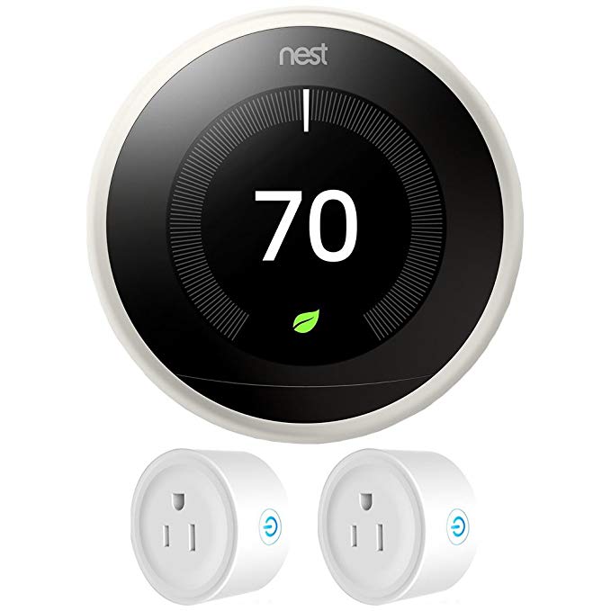 Nest (T3007ES) Learning Thermostat 3rd Gen, Stainless Steel with Deco Gear 2 Pack Wifi Smart Plug