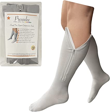 Presadee Closed Toe Gray 15-20 mmHg Zipper Compression Calf Circulation Leg Sock (2XL)