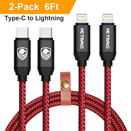 USB C to Lightning Cable, METRANS 2Pack 6FT 2M Nylon Braided Type C Charging and Syncing Cord for iPhone X/ 8/8 Plus iPad Connect to Macbook and Other USB C Devices (Red)