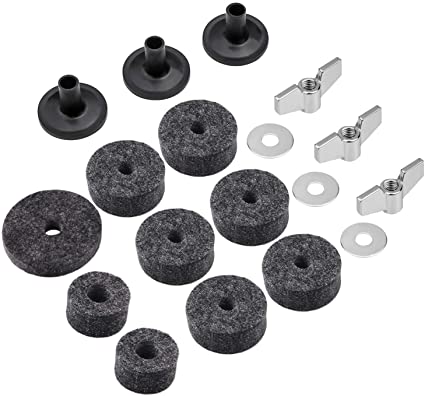 Cymbal Replacement Accessories Cymbal Felts Hi-Hat Clutch Felt Hi Hat Cup Felt Cymbal Sleeves with Base Wing Nuts and Cymbal Washer (18 Pieces)