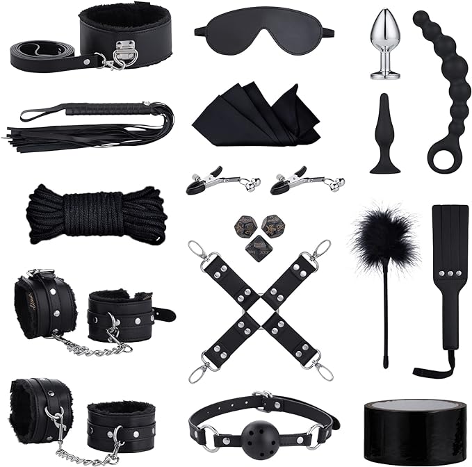 Sex Bondage BDSM Kit Restraints - UTIMI Upgrade Restraint Sets with Adjustable Handcuffs Collar Ankle Cuff Dice Beads Anal Plug Adult Games Sex Toys for Men Women and Couples Foreplay | 17PCS