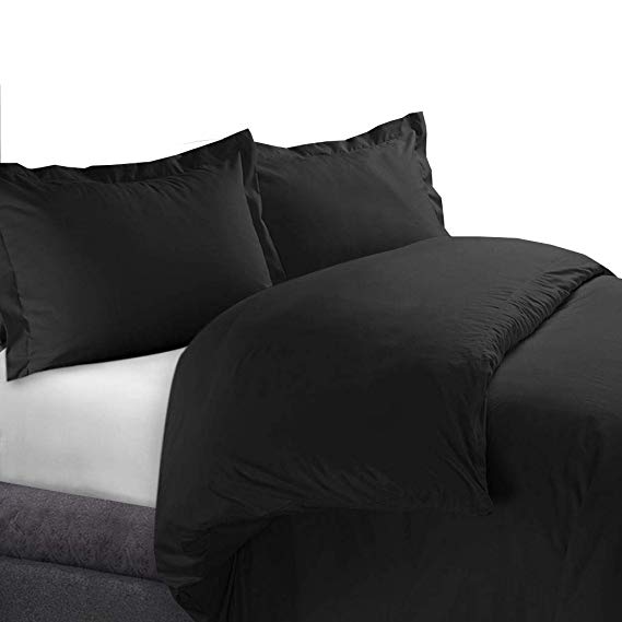 Royal Hotel's Solid Black 300-Thread-Count 2pc Twin / Twin-XL Duvet-Cover 100-Percent Cotton, Sateen Solid, 100% Cotton