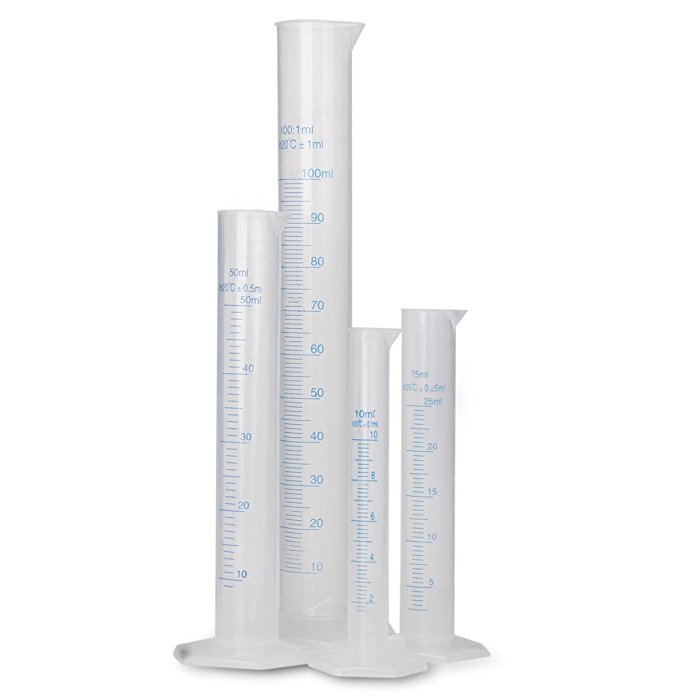 4pcs Transparent Measuring Plastic Graduated Cylinder 10ml/25ml/50ml/100ml