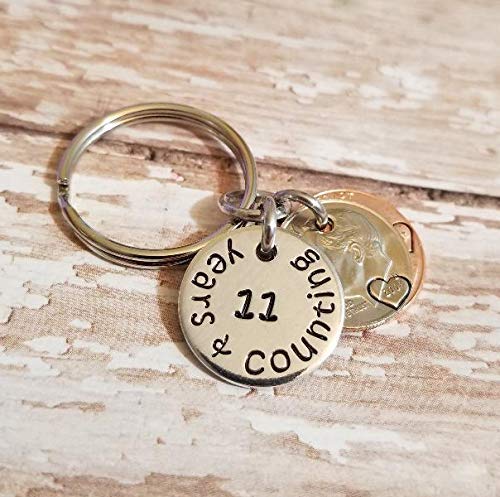 11 Years & Counting 11th Wedding Anniversary Key Chain 2008 Lucky Penny Dime
