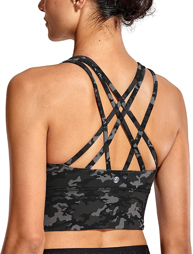 CRZ YOGA Strappy Sports Bras for Women Longline Wirefree Padded Medium Support Yoga Bra Top