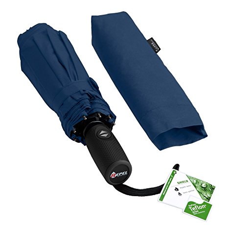 Compact "Dupont Teflon" Fast Drying Travel Umbrella, Resin-Reinforced Windproof Frame, Lifetime Replacement Guarantee, Automatic Open/Close For One Handed Operation, Slip-Proof Handle for Easy Carrying