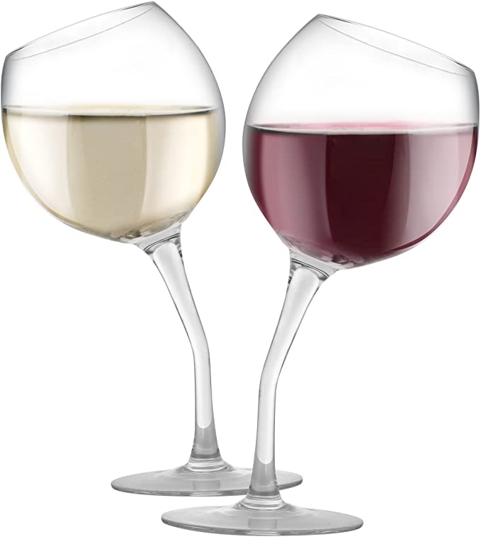 KOVOT Tipsy Wine Glass Set | Includes (2) Tilted Wine Glasses