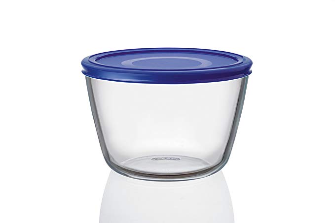 Pyrex Cook n Fresh - Round Glass Storage Dish with Cobalt Blue Plastic Lid - 1.6L (Ø 17cm, Height 11cm)