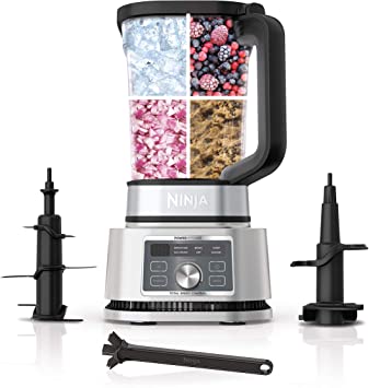 Ninja SS201 Foodi Power Pitcher 4in1 Smoothie Bowl Maker Crushing Blender Dough Mixer Food Processor 1400WP smartTORQUE 6 Auto-iQ presets, with a Stainless Silver Finish