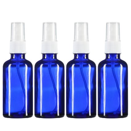 2 oz Empty Spray Bottle Cobalt Blue Boston Round Glass Bottle with White Atomizer - Perfect for Essential Oil Formulas,Aromatherapy and All Natural Cleaning Products (4 Pieces)