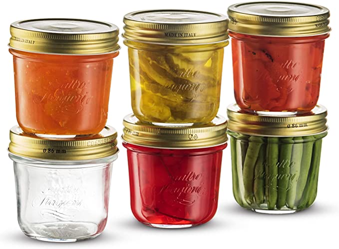 Bormioli Quattro Stagioni Wide Mouth Mason Jars 6 ¾ Ounce Glass Jar with Metal Airtight Lid Canning Jar for Jam, Jelly, Honey, Great Pickling, Preserving, Meal Prep, Food Storage, Salad Jar (6 Pack)