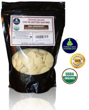 Cocoa Butter Wafers (Non-Deodorized) Best Premium Authentic Certified Organic 16.0 oz Bag. Rich In Antioxidants From Cacao Bean. Pleasant Rich Strong Chocolate Aroma, 16.0 Ounce Bag)