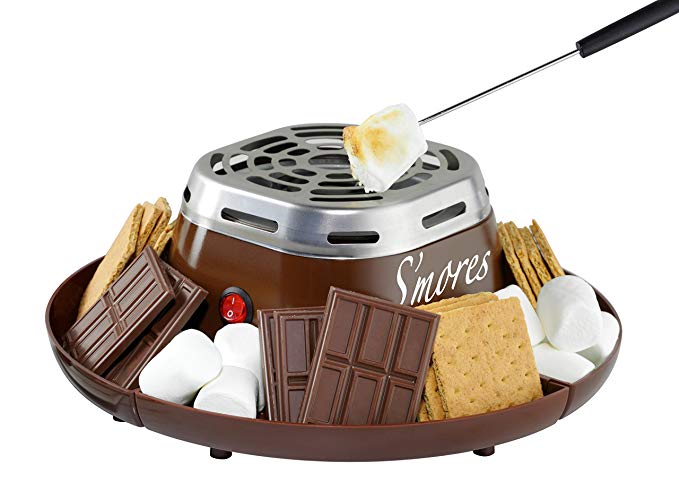 Nostalgia SMM200 Indoor Electric Stainless Steel S'mores Maker with 4 Compartment Trays for Graham Crackers, Chocolate, Marshmallows and 2 Roasting Forks