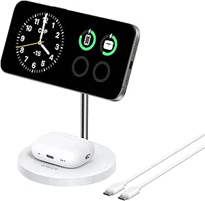 Anker MagGo 15W Magsafe Ladegerät kompatibel, 2-in-1 Induktive Ladestation, Qi2 Wireless Charger für iPhone 16/15/14/13/12, AirPods Pro, Mit 1,5m USB C Kabel, ohne Netzteil