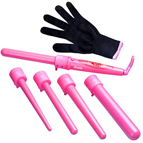 Hair Wand Set, Zealite 5 in 1 Curling Iron Set with 5 Interchangeable Curling Wand Ceramic Barrels   Heat Protective Glove