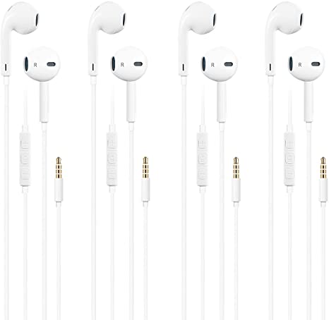 Wired Earbuds, 4Pack Headphones Stereo Bass Sound Earphones with Built-in Mic Volume Button for Smartphones 3.5mm Audio Jack Port Devices White