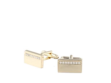 Stacy Adams Men's Polished Gold Cuff Link and Tie Bar With Crystal Stripe Set