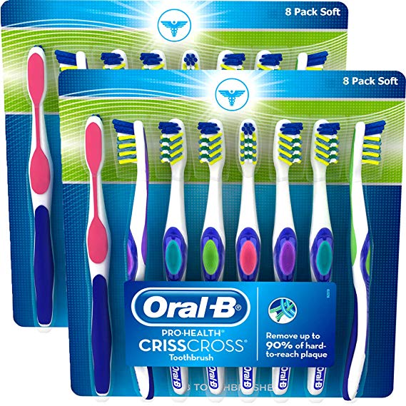 Oral B Crisscross Toothbrush, Soft - 2 Packs x 8 Count, Total 16 Count