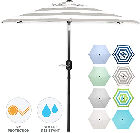 6 Ft Outdoor Patio Umbrella with Aluminum Pole, Easy Open/Close Crank and Push Button Tilt Adjustment - Tan Striped Market Umbrellas