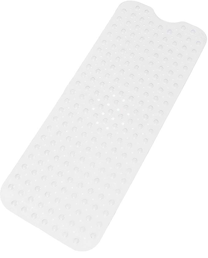 Dr. Health Anti-Bacterial Anti-Slip-Resistant Bath Room Shower Bathtub Bath Mat, 16" W x 39" L, Extra Long (White 1PC)