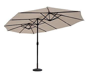 Sekey® Ø 4.6m/15ft x2.7m/9ft Aluminum Dual set parasol Outdoor Sun Shade for Beach/Pool/Patio Umbrellas Taupe Sunscreen UV50
