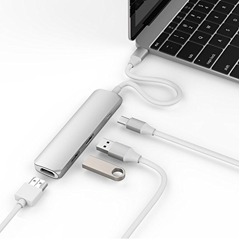 HyperDrive Aluminum USB Type-C Hub for MacBook Pro & 12" MacBook 2016/2017 with 4K HDMI Video - Silver