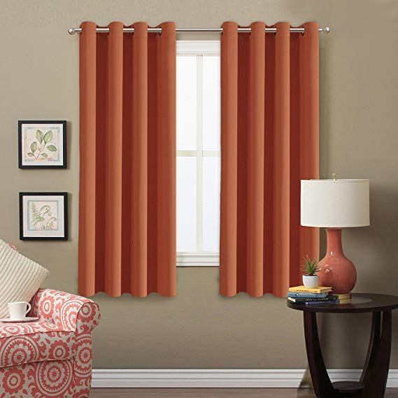 H.VERSAILTEX Full Blackout Shade,Ultra Soft Sleep Well Kids Room Curtains 8 Grommets per Panel - Set of 1-52 63 inch Long - Orange Ochre