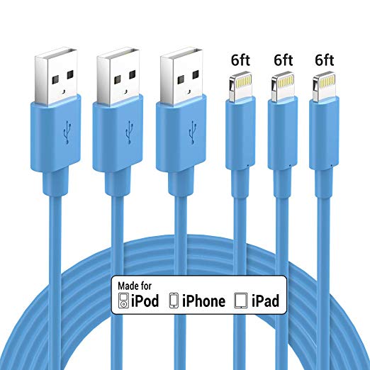 Lightning Cable Apple MFi Certified - Nikolable iPhone Charger 3Pack 6ft Lighting to USB A Charging Cord Compatible with iPhone 11 Pro Max XS XR 8 Plus 7 Plus 6s Plus 5S SE iPad Pro and More, Blue