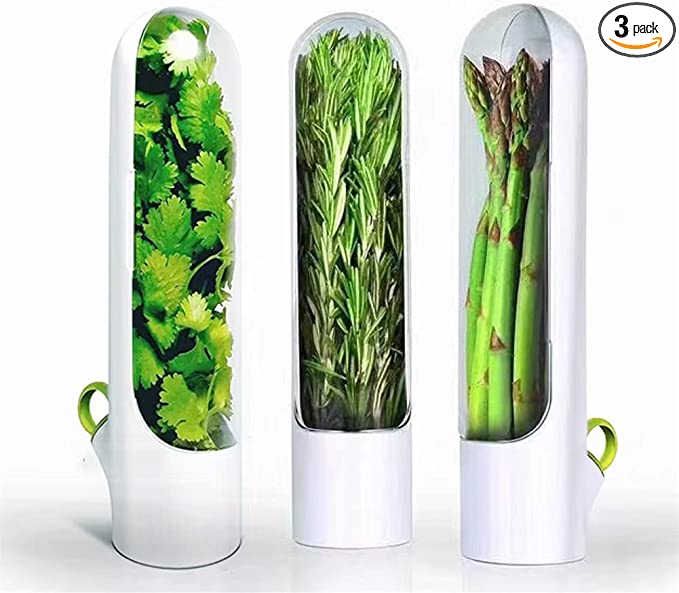 Aquarius CiCi Herb Saver Best Keeper for Freshest Produce,Lasting Refrigerator Herb Keeper,Clear Herb Savor Pod, Herb Storage Container for Cilantro, Mint, Asparagus(3Pcs)
