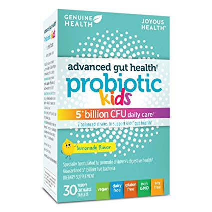 Genuine Health Advanced Gut Health Probiotic for Kids, Lemonade Flavor, 5 Billion CFU, Digestive   Immune Support, Shelf Stable, 30 Count Chewable Tablets