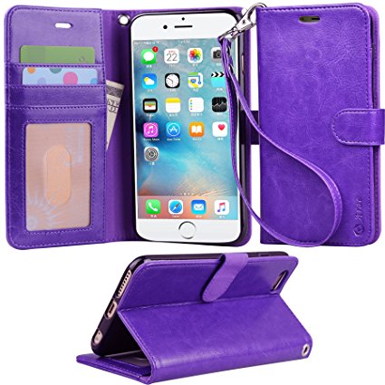 Iphone 6s Plus Case, Arae Apple Iphone 6s Plus 5.5 [Wrist Strap] Flip Folio [Kickstand Feature] PU leather wallet case with ID&Credit Card Pockets For Apple Iphone 6S Plus 5.5 (Purple)