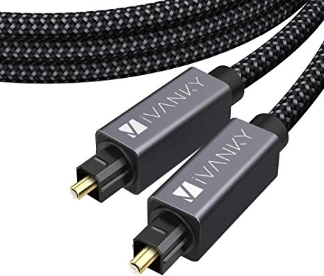 Optical Audio Cable, iVANKY Slim Optical Cable Digital Audio Cable for Home Theater, Sound Bar, TV, PS4, Xbox, Playstation, Astro A40/A50, Aluminum Shell, Nylon Braided Cable, 4.5M/14.76 Feet, Grey